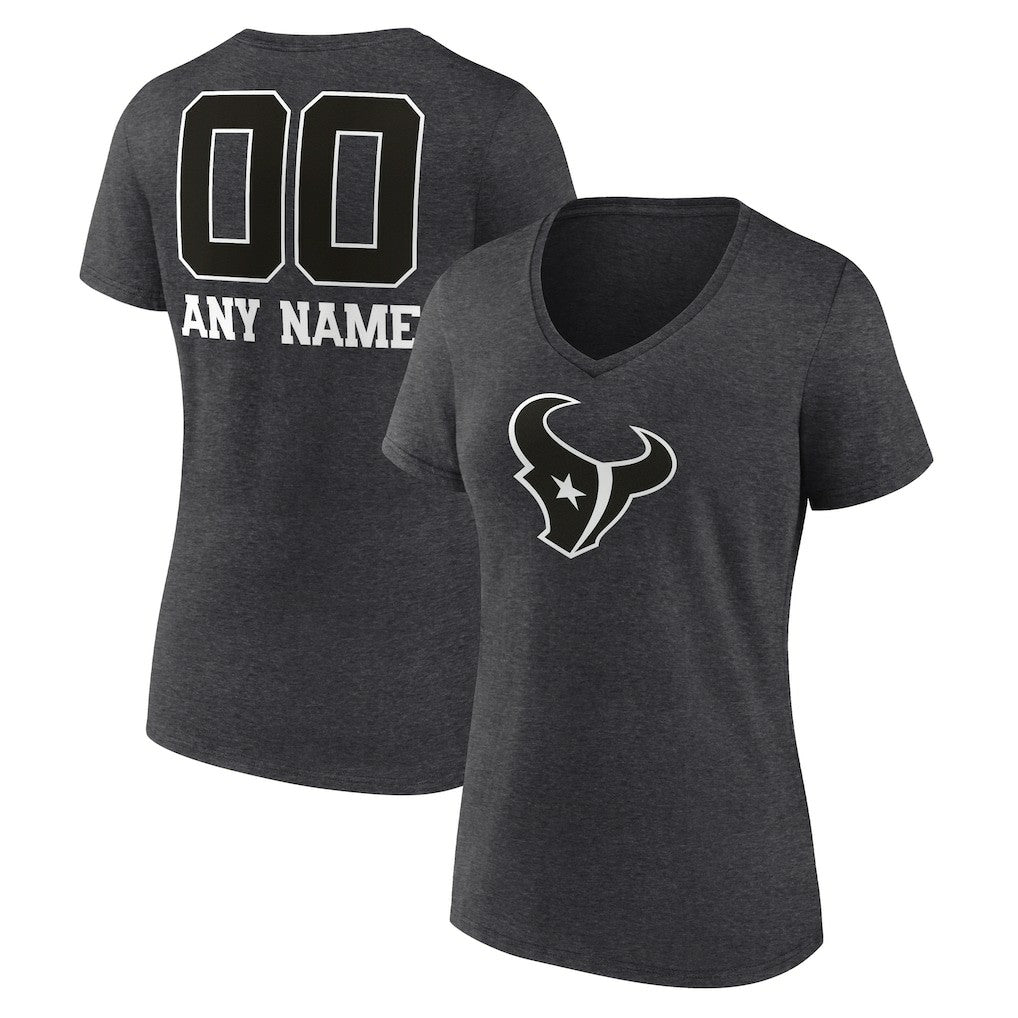 Women's Personalized Name & Number Monochrome V-Neck Long Sleeve T-Shirt - Houston Texans T-shirts