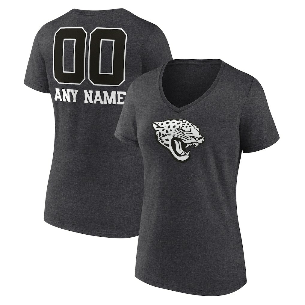 Women's Personalized Name & Number Monochrome V-Neck Long Sleeve T-Shirt - Jacksonville Jaguars T-shirts