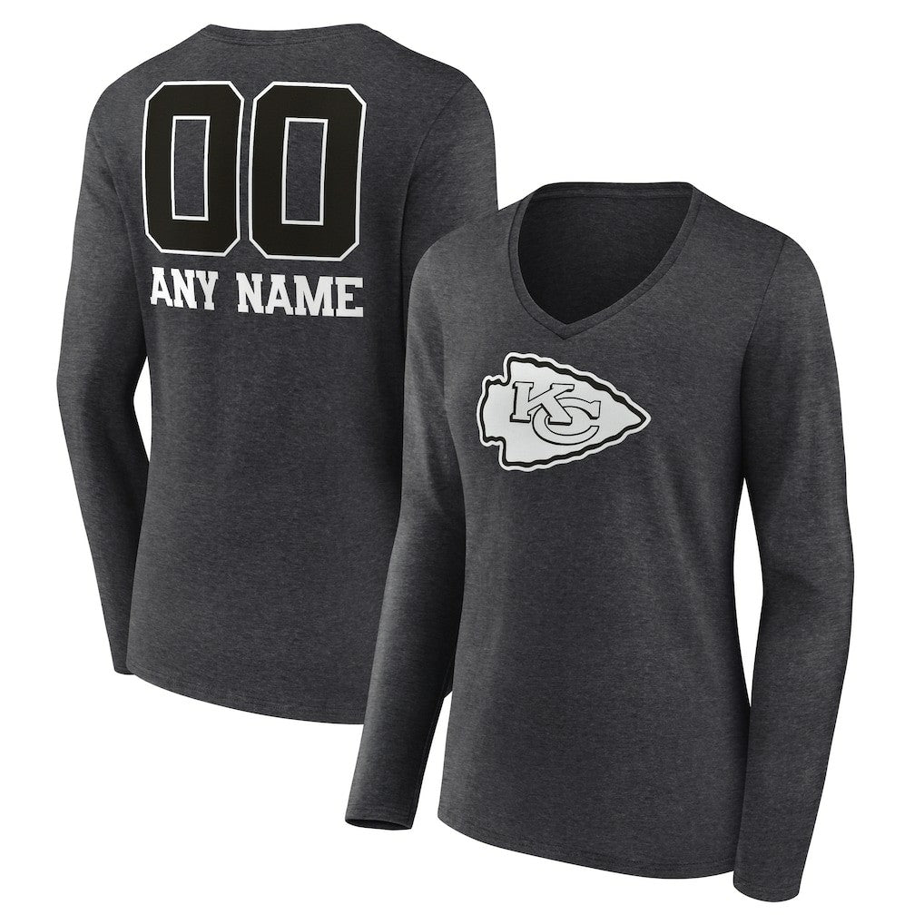 Women's Personalized Name & Number Monochrome V-neck T-Shirt - Kansas City Chiefs T-shirts