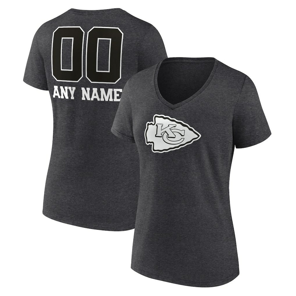 Women's Personalized Name & Number Monochrome V-Neck Long Sleeve T-Shirt - Kansas City Chiefs T-shirts