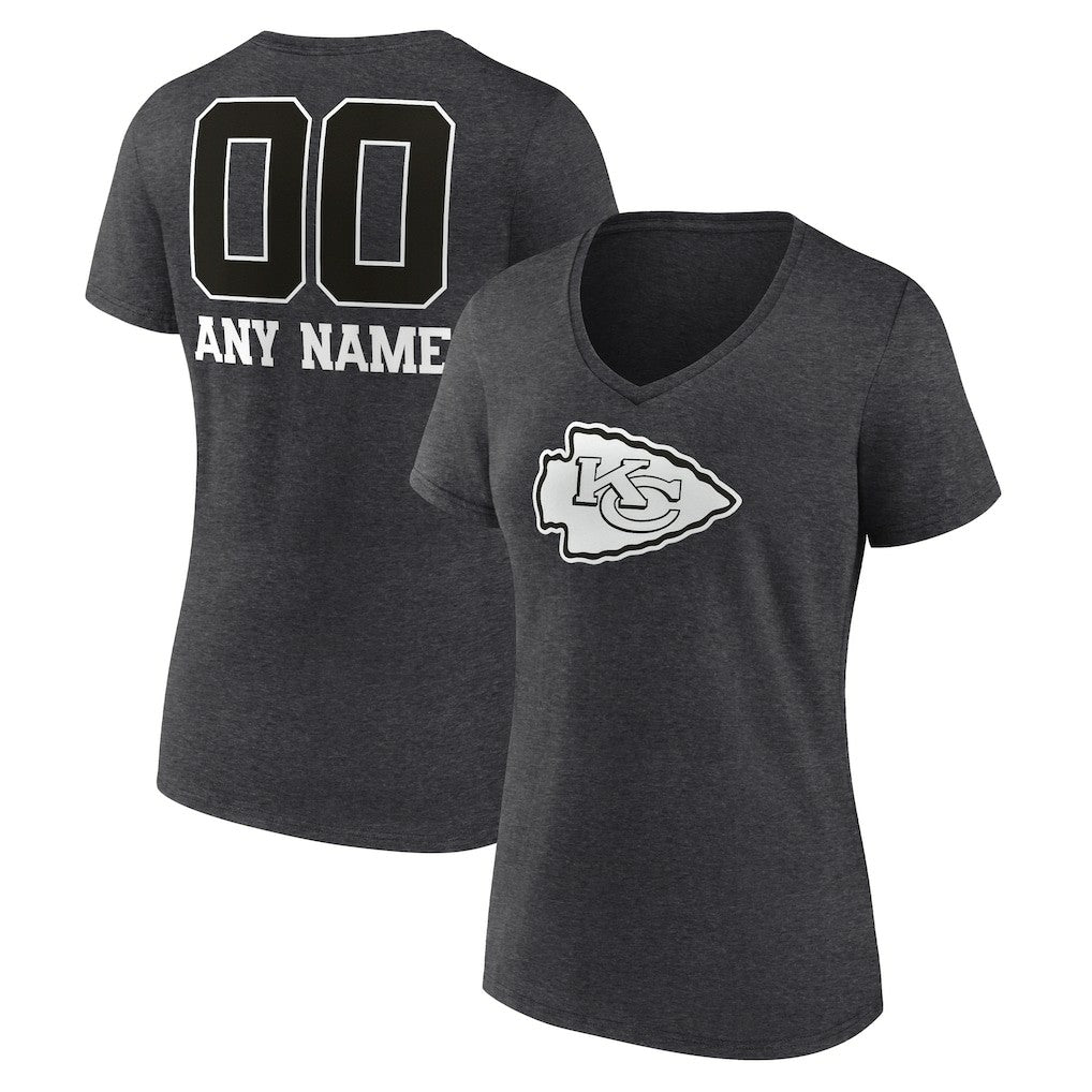 Women's Personalized Name & Number Monochrome V-Neck Long Sleeve T-Shirt - Kansas City Chiefs T-shirts