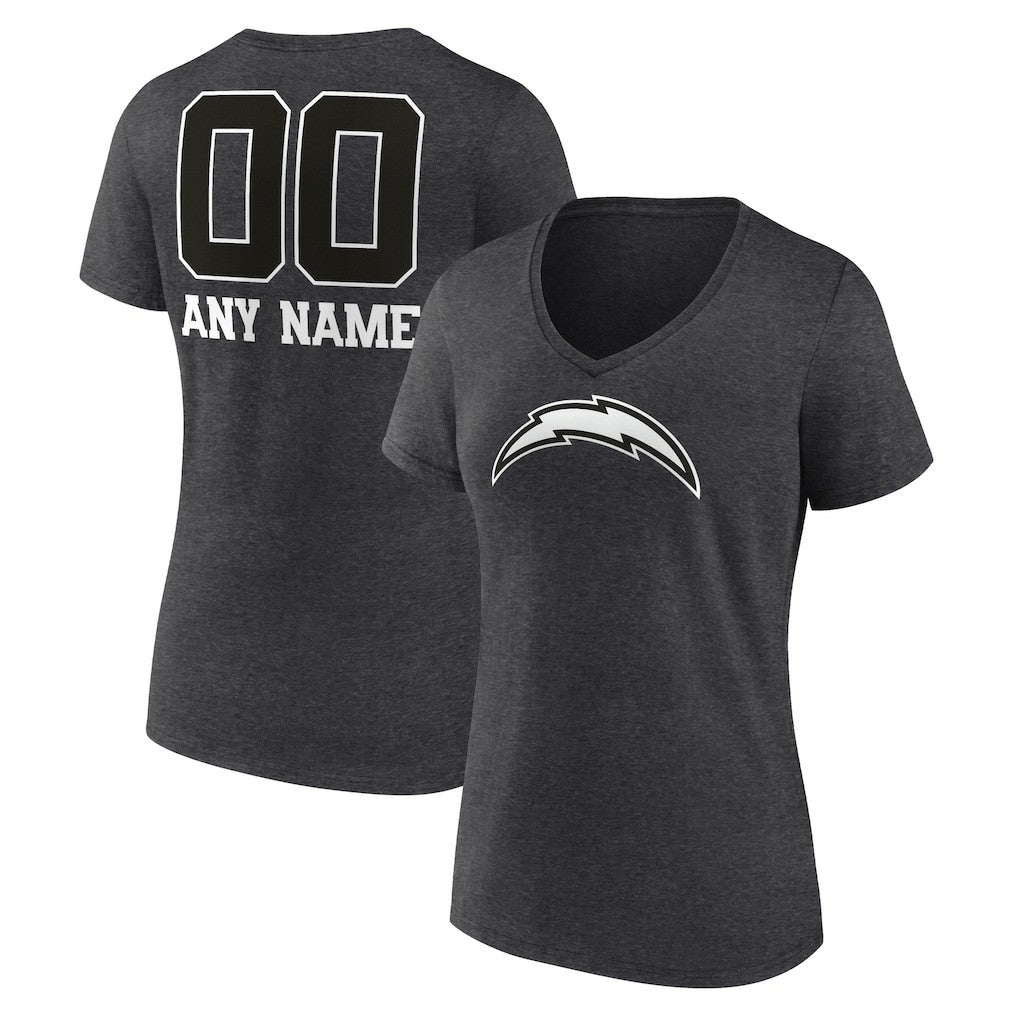 Women's Personalized Name & Number Monochrome V-Neck Long Sleeve T-Shirt - Los Angeles Chargers T-shirts