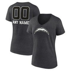 Women's Personalized Name & Number Monochrome V-Neck Long Sleeve T-Shirt - Los Angeles Chargers T-shirts