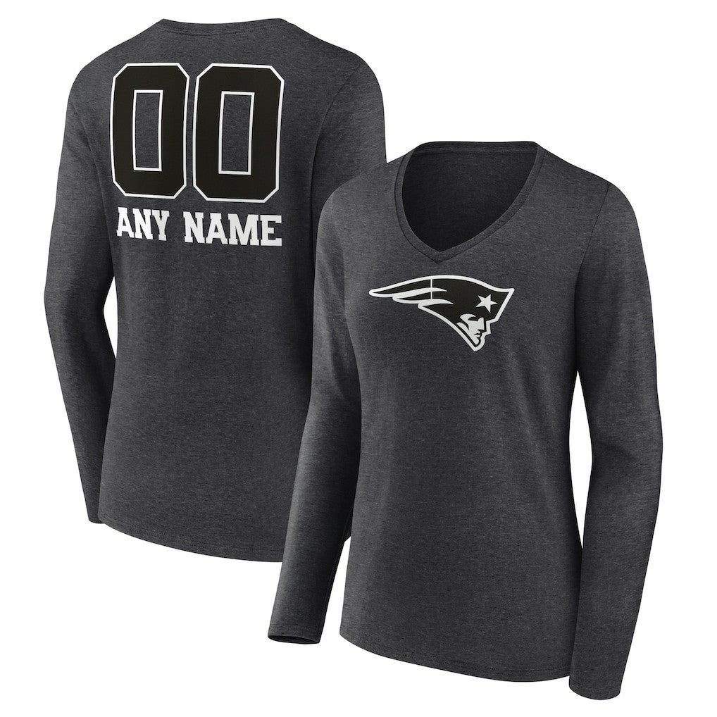 Women's Personalized Name & Number Monochrome V-neck T-Shirt - New England Patriots T-shirts