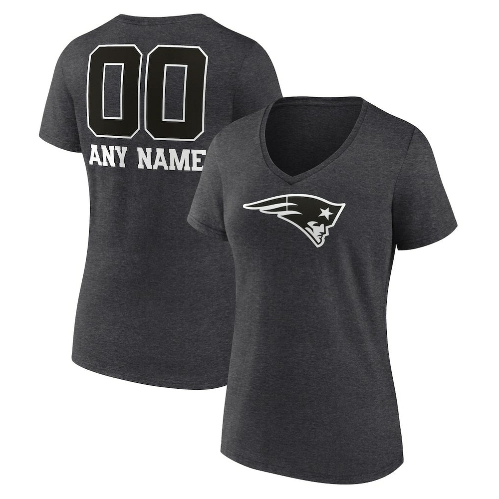 Women's Personalized Name & Number Monochrome V-Neck Long Sleeve T-Shirt - New England Patriots T-shirts