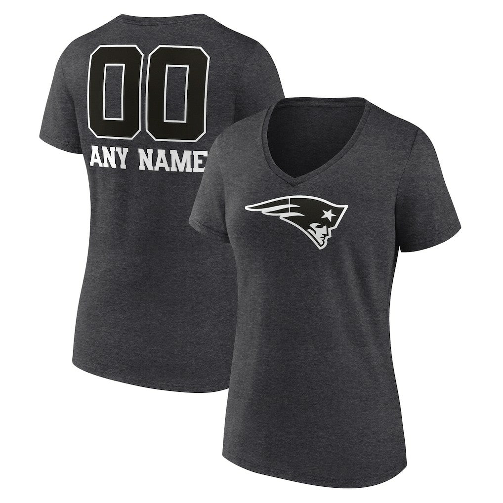 Women's Personalized Name & Number Monochrome V-Neck Long Sleeve T-Shirt - New England Patriots T-shirts