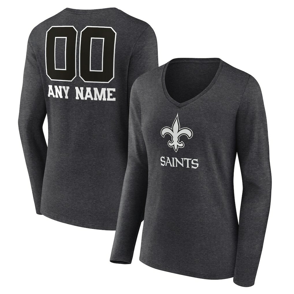 Women's Personalized Name & Number Monochrome V-neck T-Shirt - New Orleans Saints T-shirts