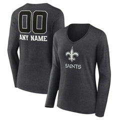 Women's Personalized Name & Number Monochrome V-neck T-Shirt - New Orleans Saints T-shirts