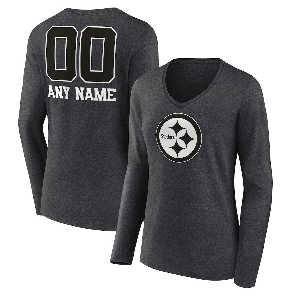 Women's Personalized Name & Number Monochrome V-neck T-Shirt - Pittsburgh Steelers T-shirts