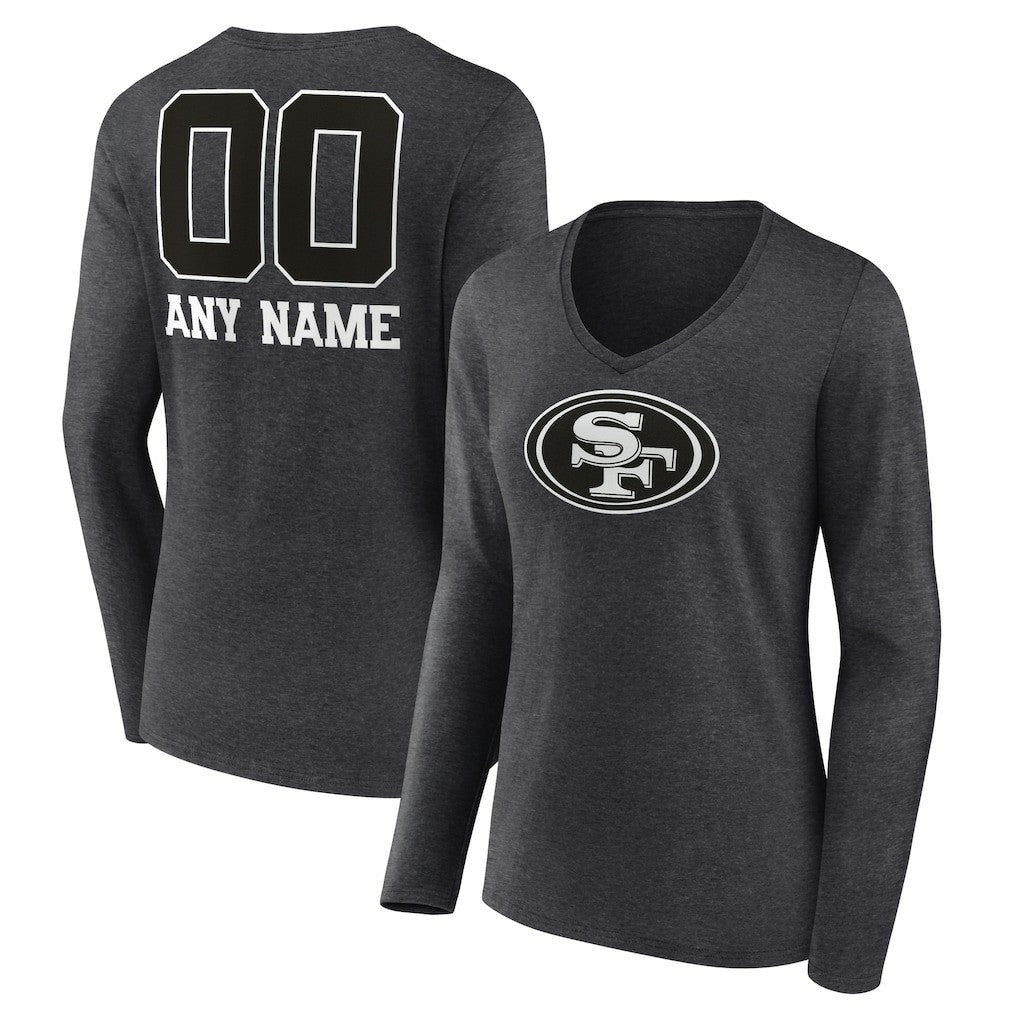 Women's Personalized Name & Number Monochrome V-neck T-Shirt - San Francisco 49ers T-shirts
