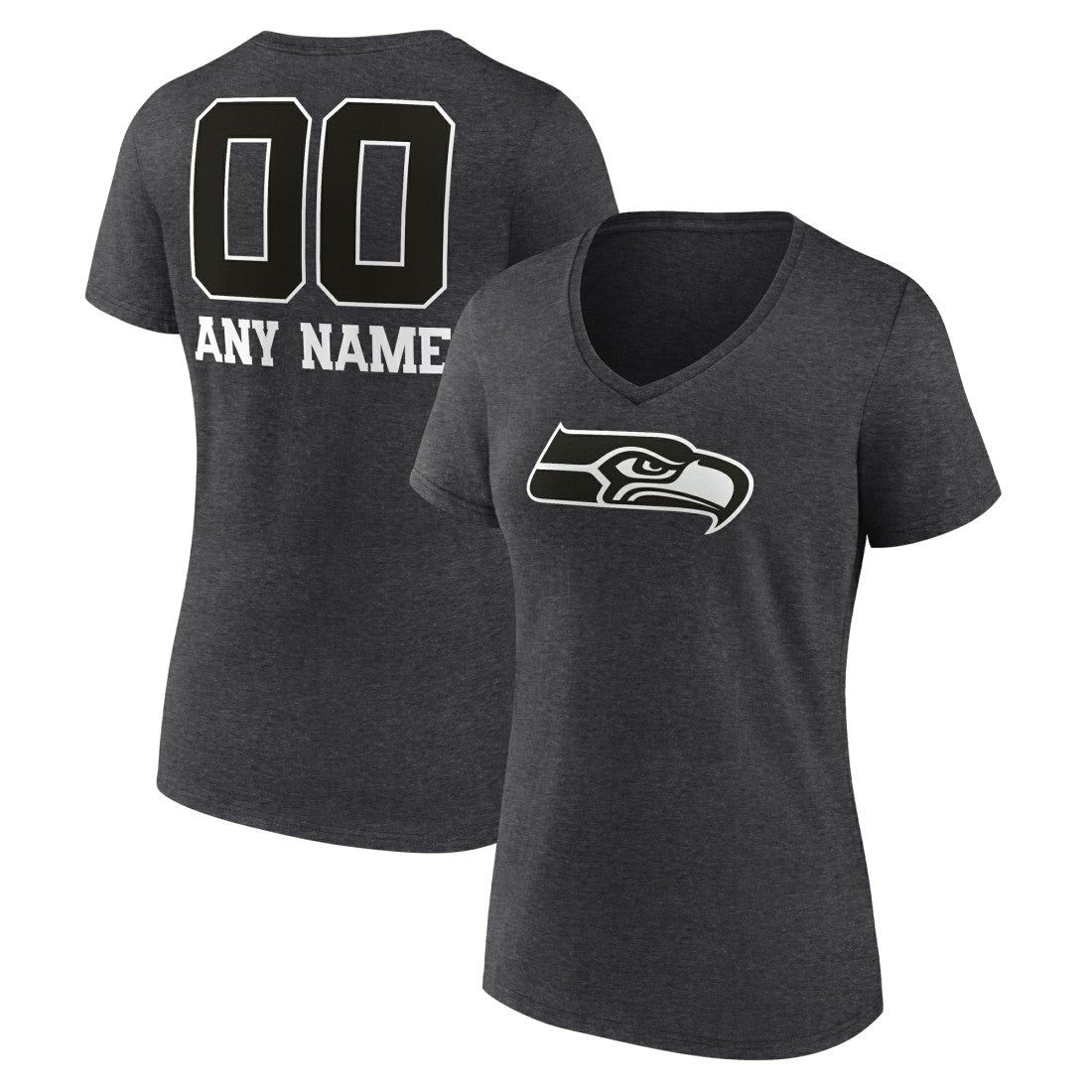 Women's Personalized Name & Number Monochrome V-Neck Long Sleeve T-Shirt - Seattle Seahawks T-shirts
