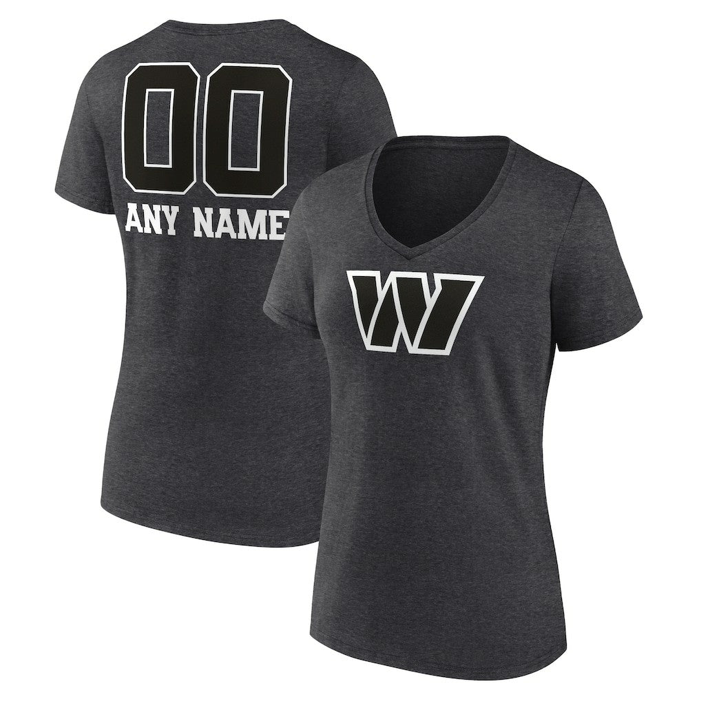 Women's Personalized Name & Number Monochrome V-Neck Long Sleeve T-Shirt - Washington Commanders T-shirts