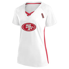 Women's Plus Size Glitter Lace-Up V- Neck T-Shirt - San Francisco 49ers T-shirts