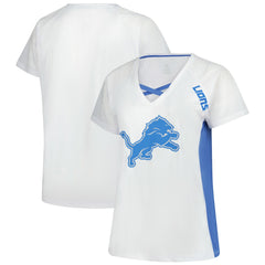 Women's Plus Size Glitter Lace-Up V- Neck T-Shirt - Detroit Lions T-shirts