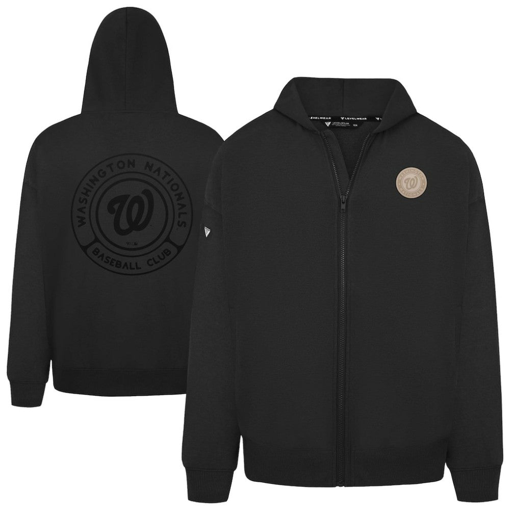 Black Washington Nationals Levelwear Uphill Oversized Full-Zip Hoodie