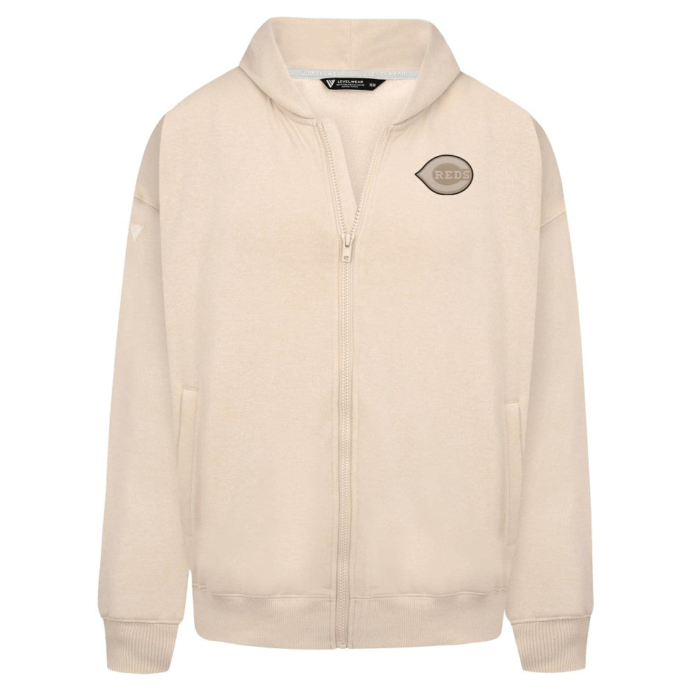 Khaki Cincinnati Reds Levelwear Uphill Oversized Full-Zip Hoodie