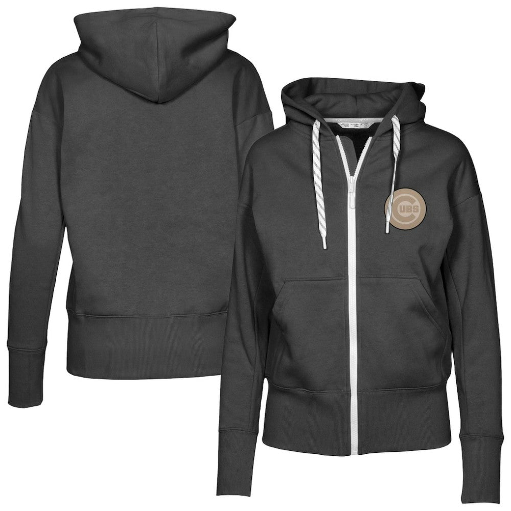 Black Chicago Cubs Levelwear Women's Gardinia Full-Zip Hoodie