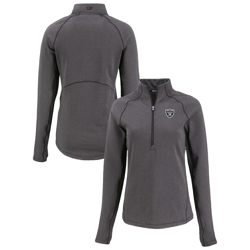 Cutter & Buck Women's Peshastin Eco Fleece Recycled Tri-Blend Raglan Half-Zip Jacket - Las Vegas Raiders Jackets