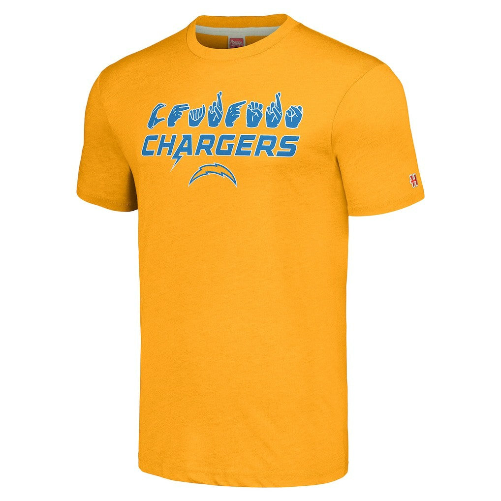 Homage Unisex The NFL ASL Collection by Love Sign American Sign Language T-Shirt - Los Angeles Chargers T-shirts