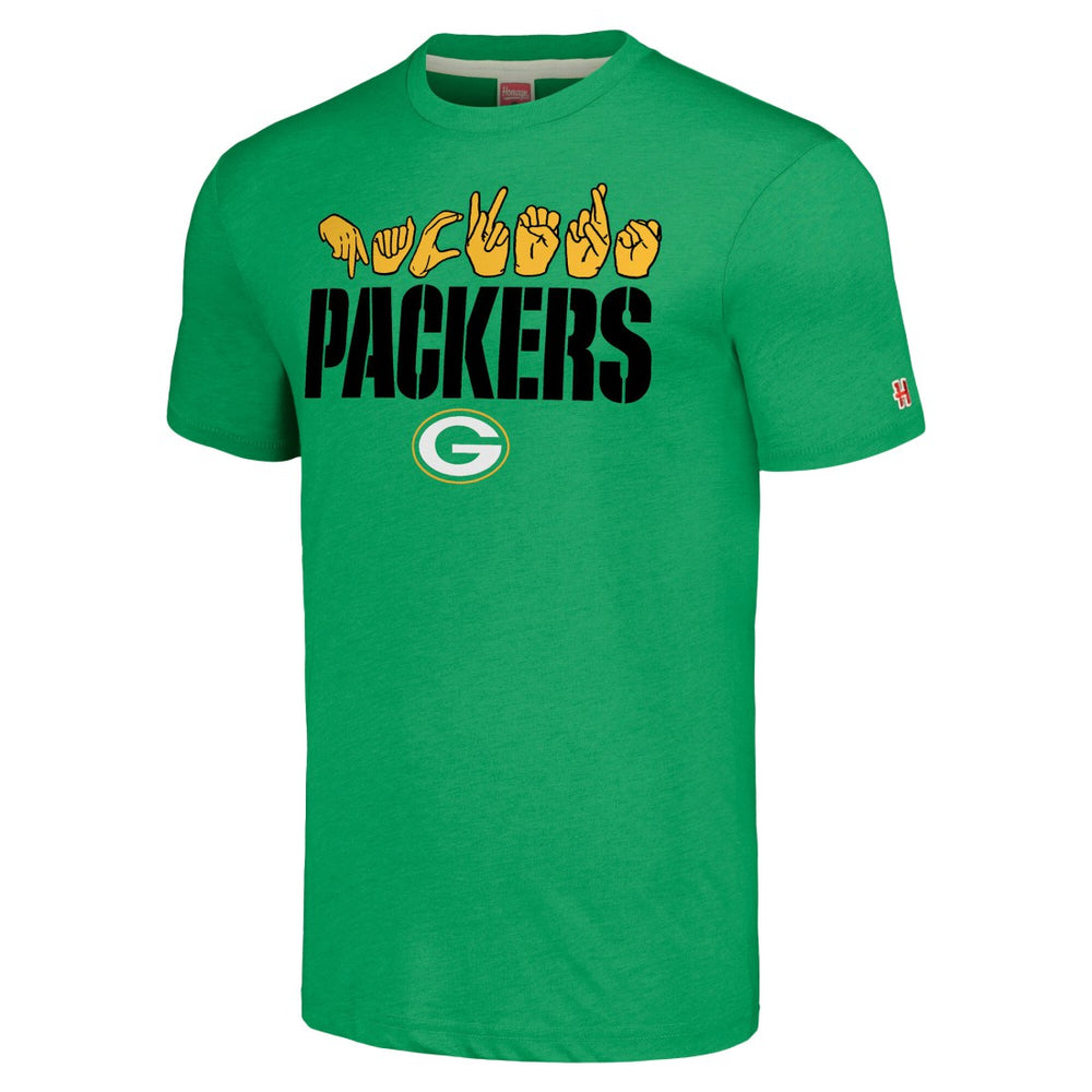 Homage Unisex The NFL ASL Collection by Love Sign American Sign Language T-Shirt - Green Bay Packers T-shirts