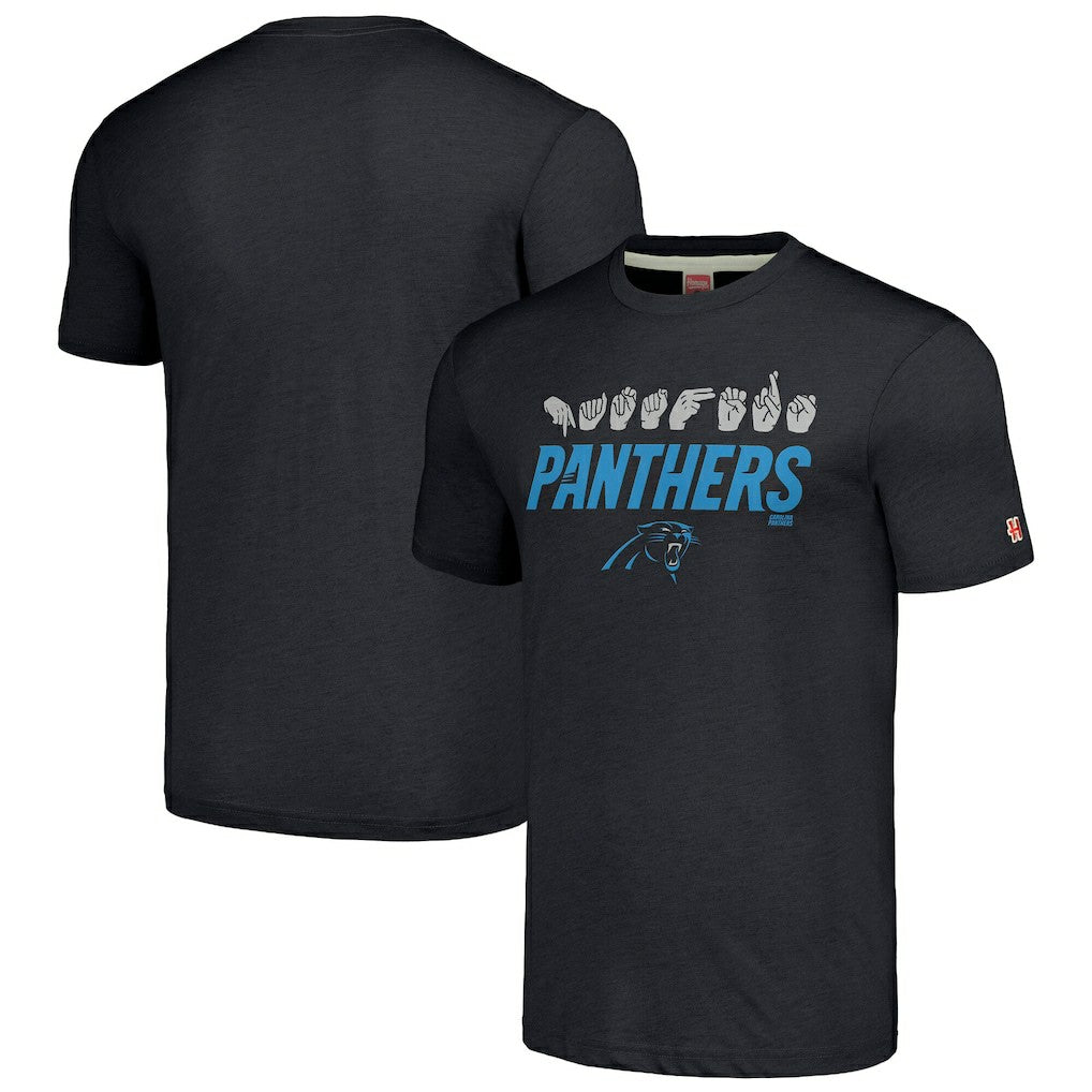 Homage Unisex The NFL ASL Collection by Love Sign American Sign Language T-Shirt - Carolina Panthers T-shirts