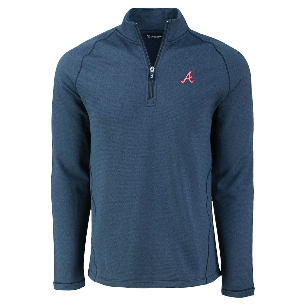 Heather Navy Atlanta Braves Cutter & Buck Peshastin Eco Fleece Recycled Raglan Quarter-Zip Top