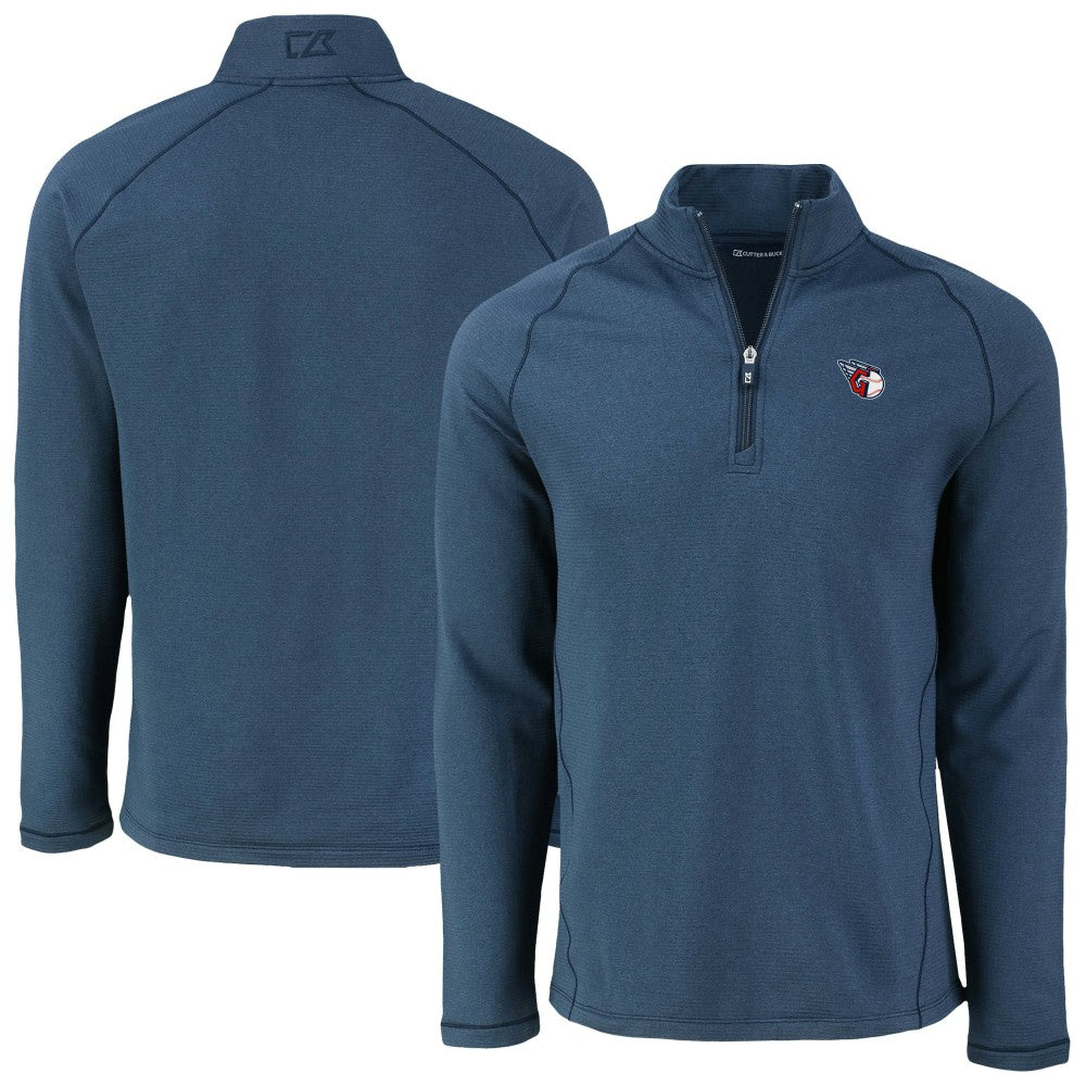 Heather Navy Cleveland Guardians Cutter & Buck Peshastin Eco Fleece Recycled Raglan Quarter-Zip Top