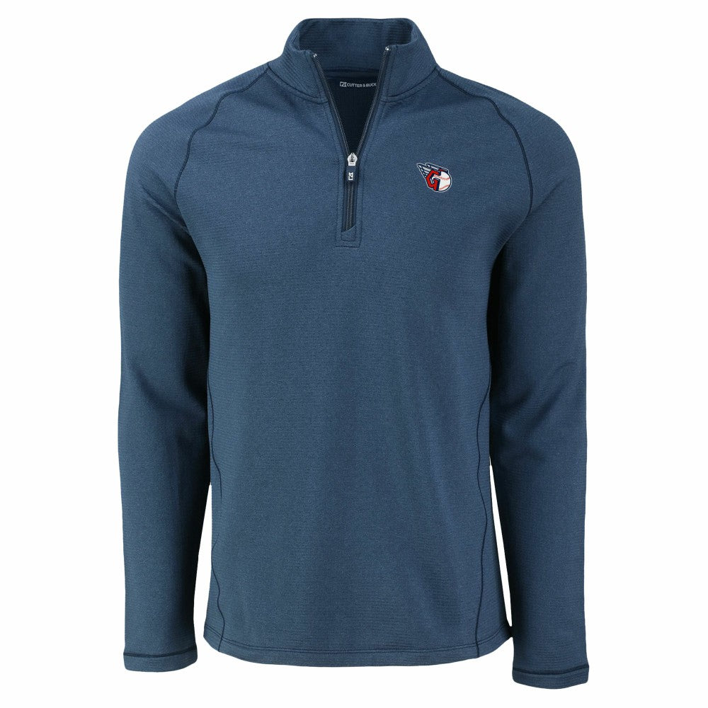 Heather Navy Cleveland Guardians Cutter & Buck Peshastin Eco Fleece Recycled Raglan Quarter-Zip Top