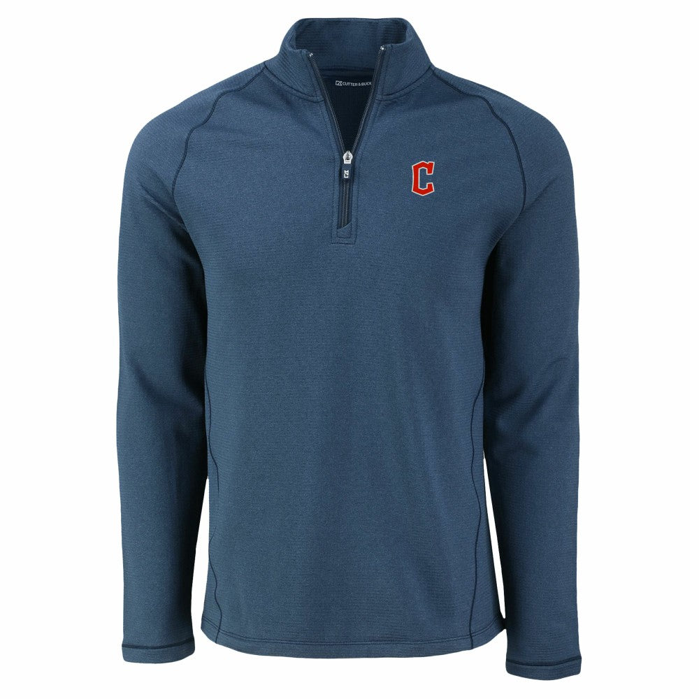 Heather Navy Cleveland Guardians Cutter & Buck Peshastin Eco Fleece Recycled Raglan Quarter-Zip Top