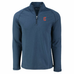 Heather Navy Cleveland Guardians Cutter & Buck Peshastin Eco Fleece Recycled Raglan Quarter-Zip Top
