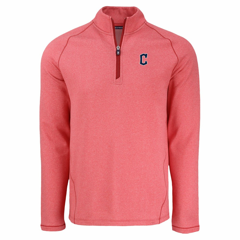 Heather Red Cleveland Guardians Cutter & Buck Peshastin Eco Fleece Recycled Raglan Quarter-Zip Top