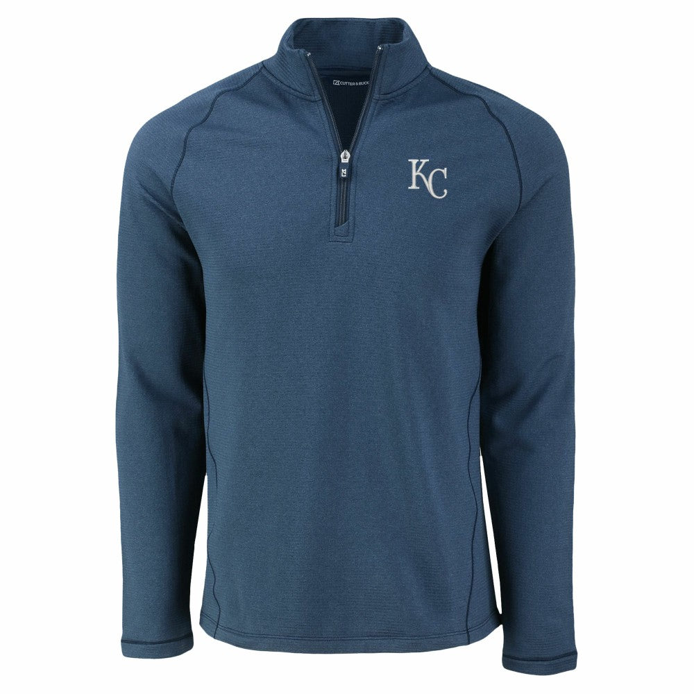 Heather Navy Kansas City Royals Cutter & Buck Peshastin Eco Fleece Recycled Raglan Quarter-Zip Top