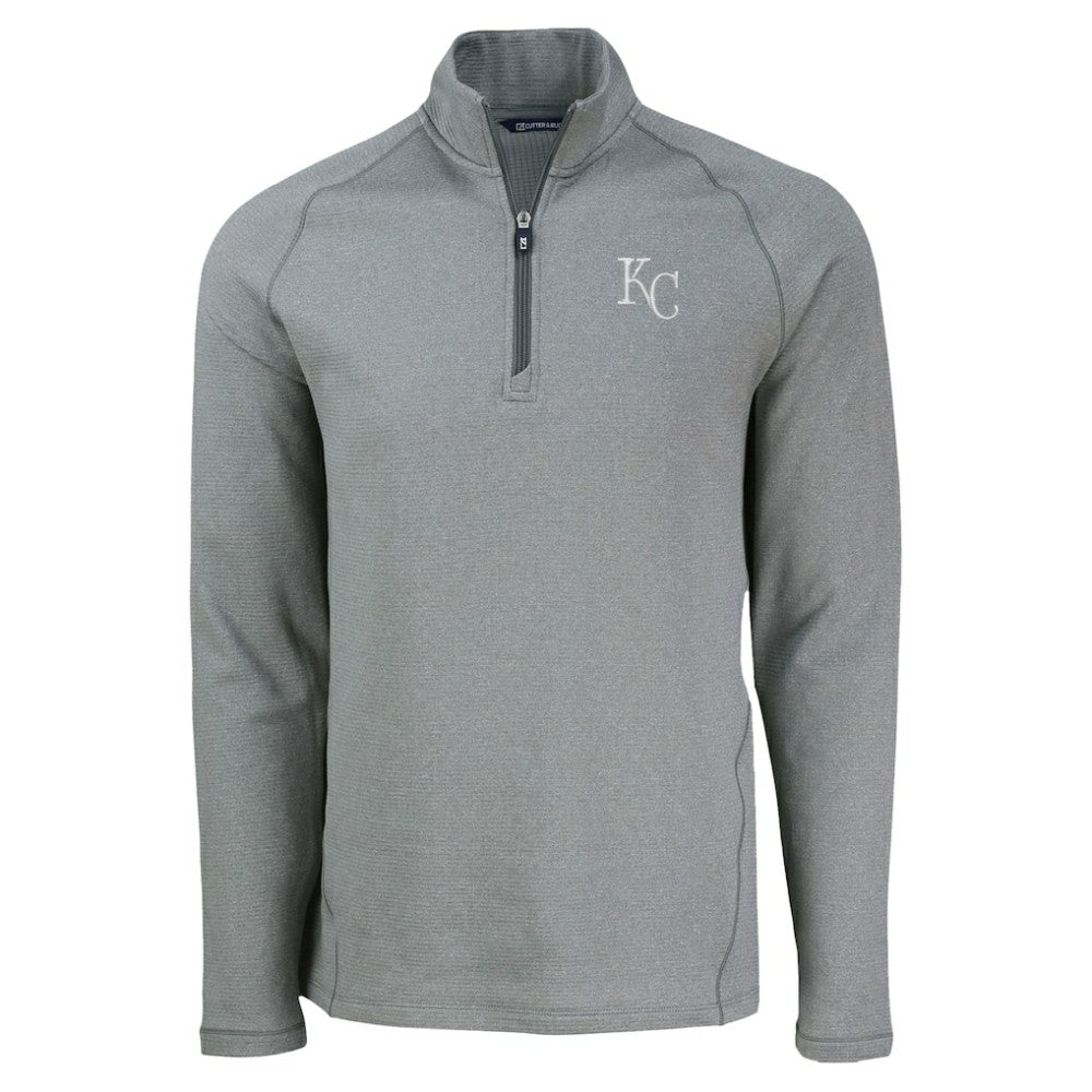 Heather Gray Kansas City Royals Cutter & Buck Peshastin Eco Fleece Recycled Raglan Quarter-Zip Top