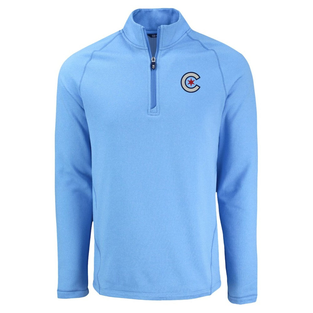 Heather Light Blue Chicago Cubs Cutter & Buck Peshastin Eco Fleece Recycled Raglan Quarter-Zip Top