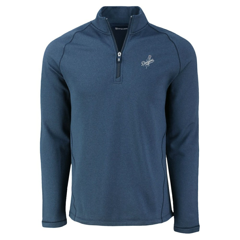 Heather Navy Los Angeles Dodgers Cutter & Buck Peshastin Eco Fleece Recycled Raglan Quarter-Zip Top