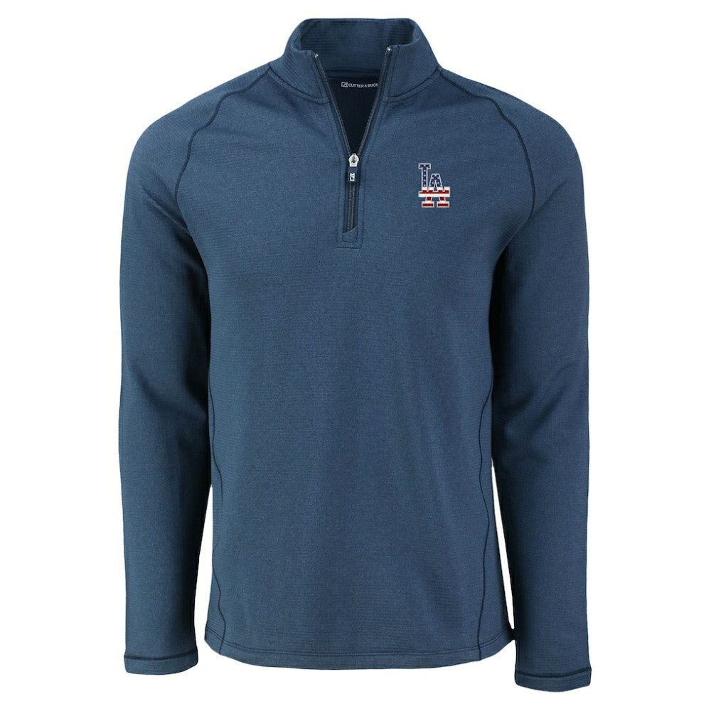 Heather Navy Los Angeles Dodgers Cutter & Buck Peshastin Eco Fleece Recycled Raglan Quarter-Zip Top