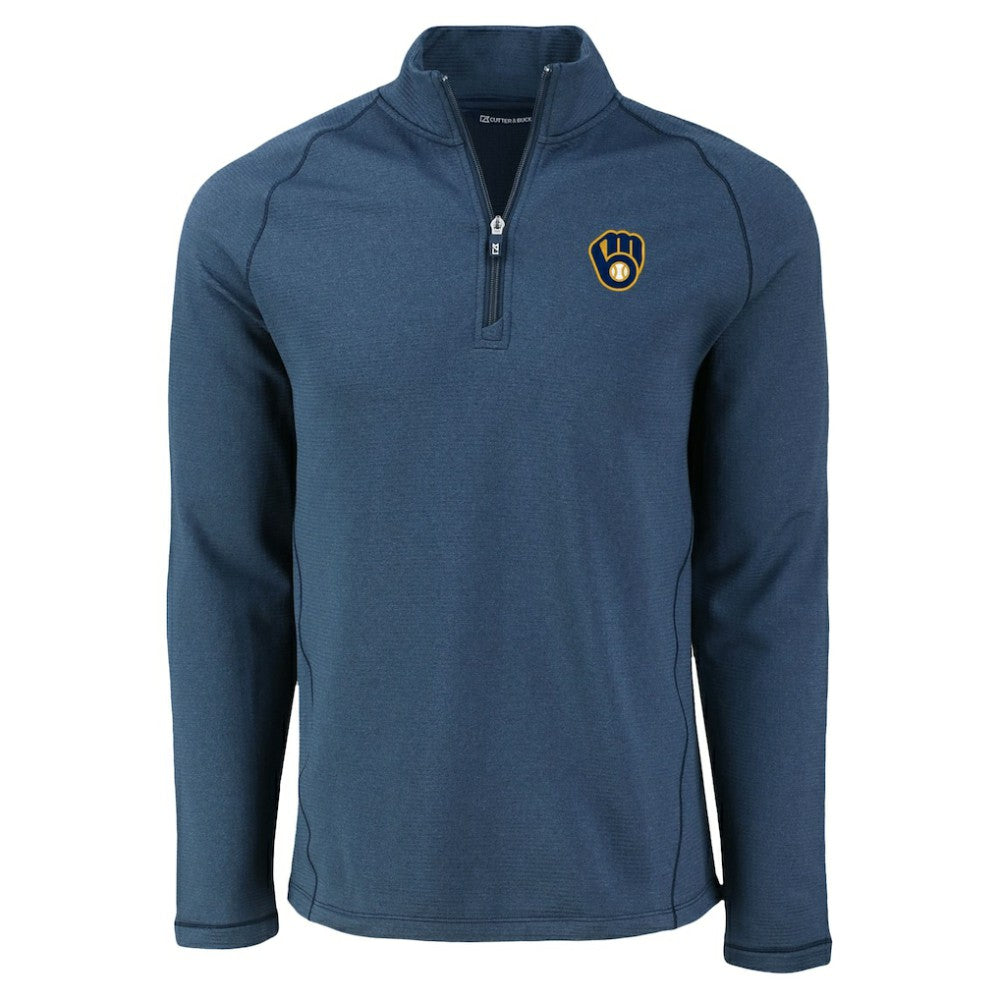 Heather Navy Milwaukee Brewers Cutter & Buck Peshastin Eco Fleece Recycled Raglan Quarter-Zip Top