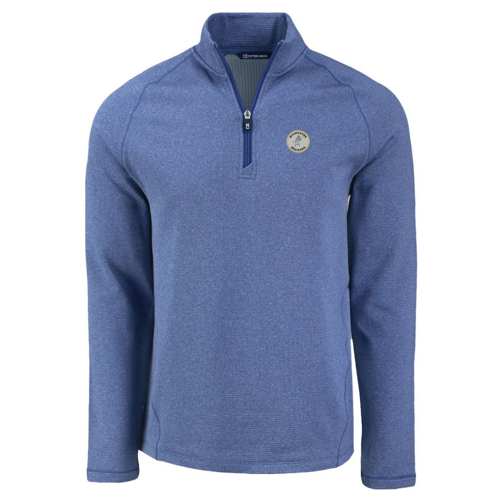 Heather Royal Milwaukee Brewers Cutter & Buck Peshastin Eco Fleece Recycled Raglan Quarter-Zip Top