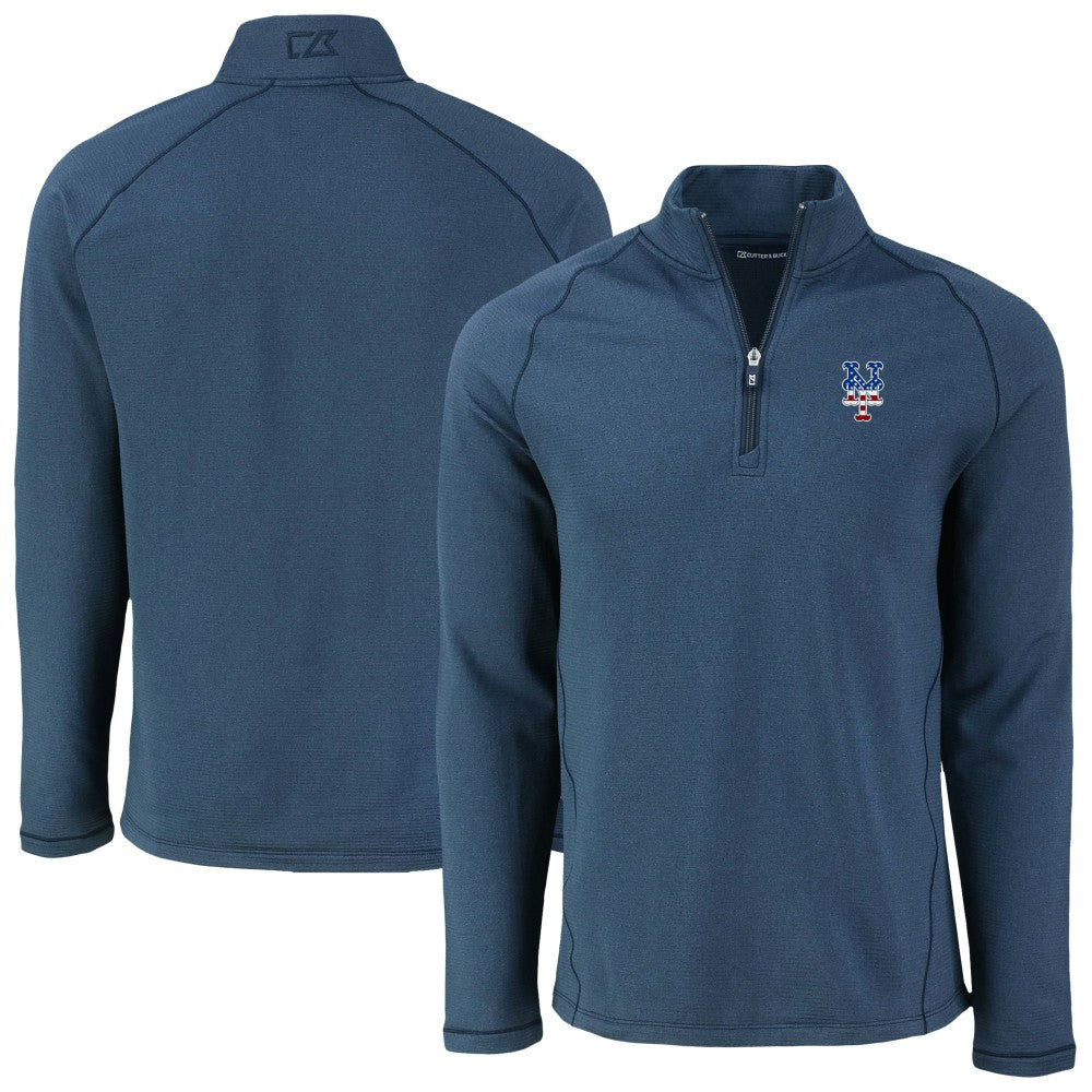 Heather Navy New York Mets Cutter & Buck Peshastin Eco Fleece Recycled Raglan Quarter-Zip Top