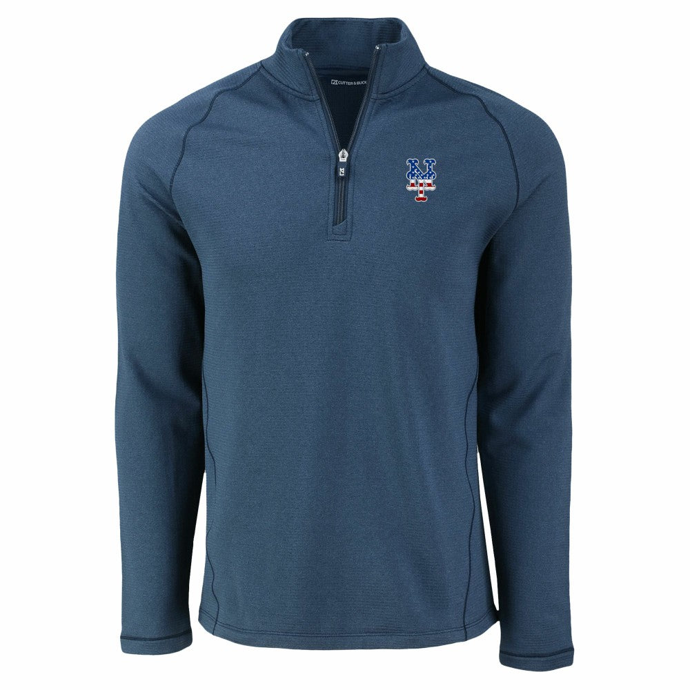 Heather Navy New York Mets Cutter & Buck Peshastin Eco Fleece Recycled Raglan Quarter-Zip Top