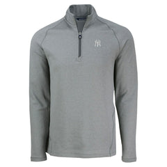 Heather Gray New York Yankees Cutter & Buck Peshastin Eco Fleece Recycled Raglan Quarter-Zip Top
