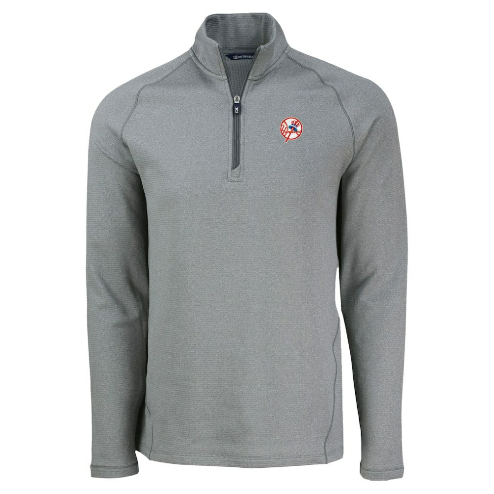 Heather Gray New York Yankees Cutter & Buck Peshastin Eco Fleece Recycled Raglan Quarter-Zip Top