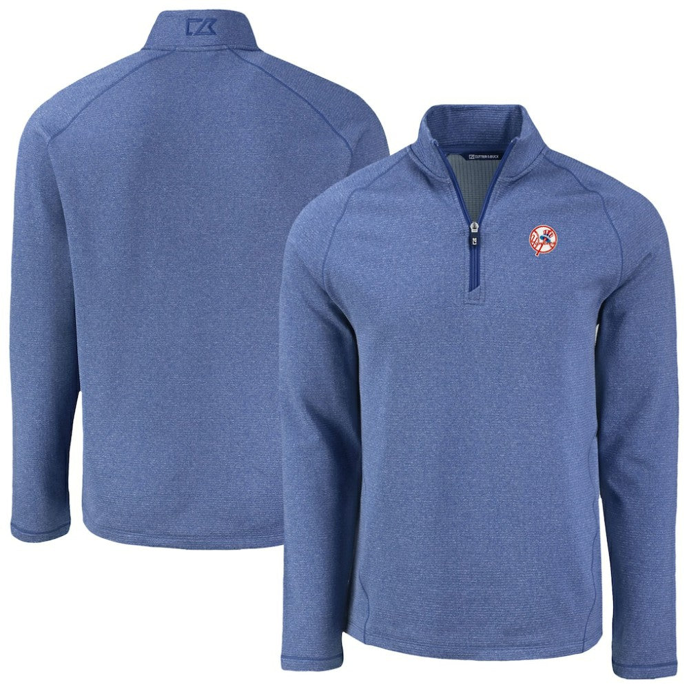 Heather Blue New York Yankees Cutter & Buck Peshastin Eco Fleece Recycled Raglan Quarter-Zip Top