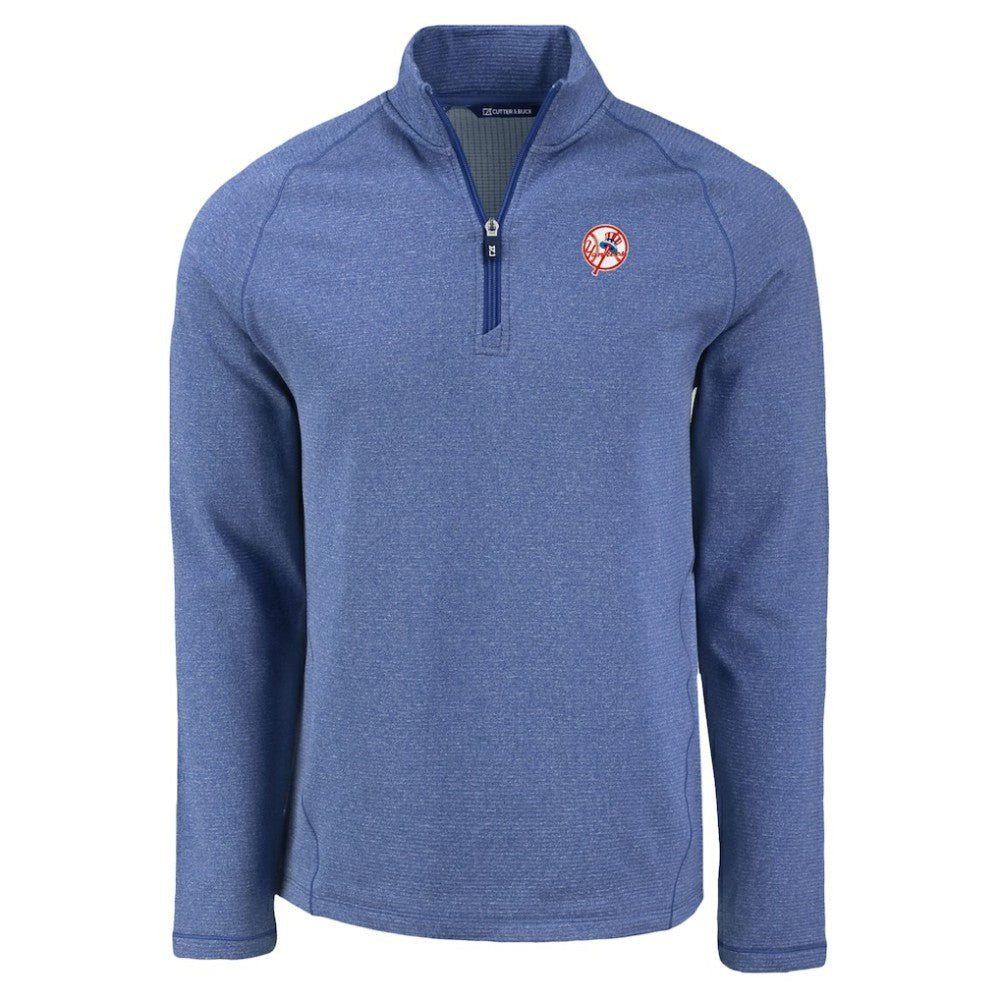 Heather Blue New York Yankees Cutter & Buck Peshastin Eco Fleece Recycled Raglan Quarter-Zip Top