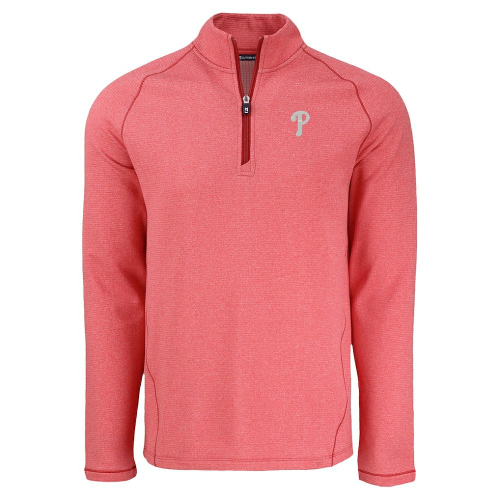 Heather Red Philadelphia Phillies Cutter & Buck Peshastin Eco Fleece Recycled Raglan Quarter-Zip Top