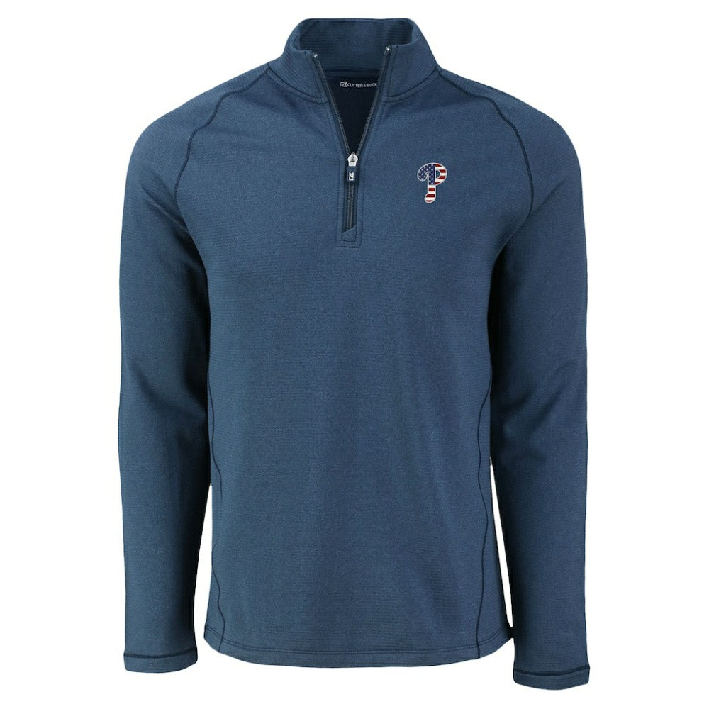 Heather Navy Philadelphia Phillies Cutter & Buck Peshastin Eco Fleece Recycled Raglan Quarter-Zip Top