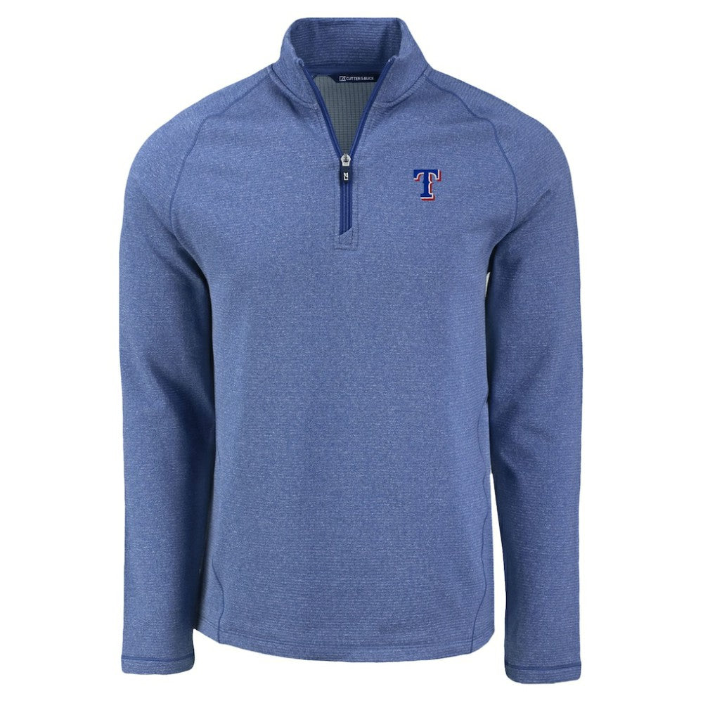 Heather Blue Texas Rangers Cutter & Buck Peshastin Eco Fleece Recycled Raglan Quarter-Zip Top