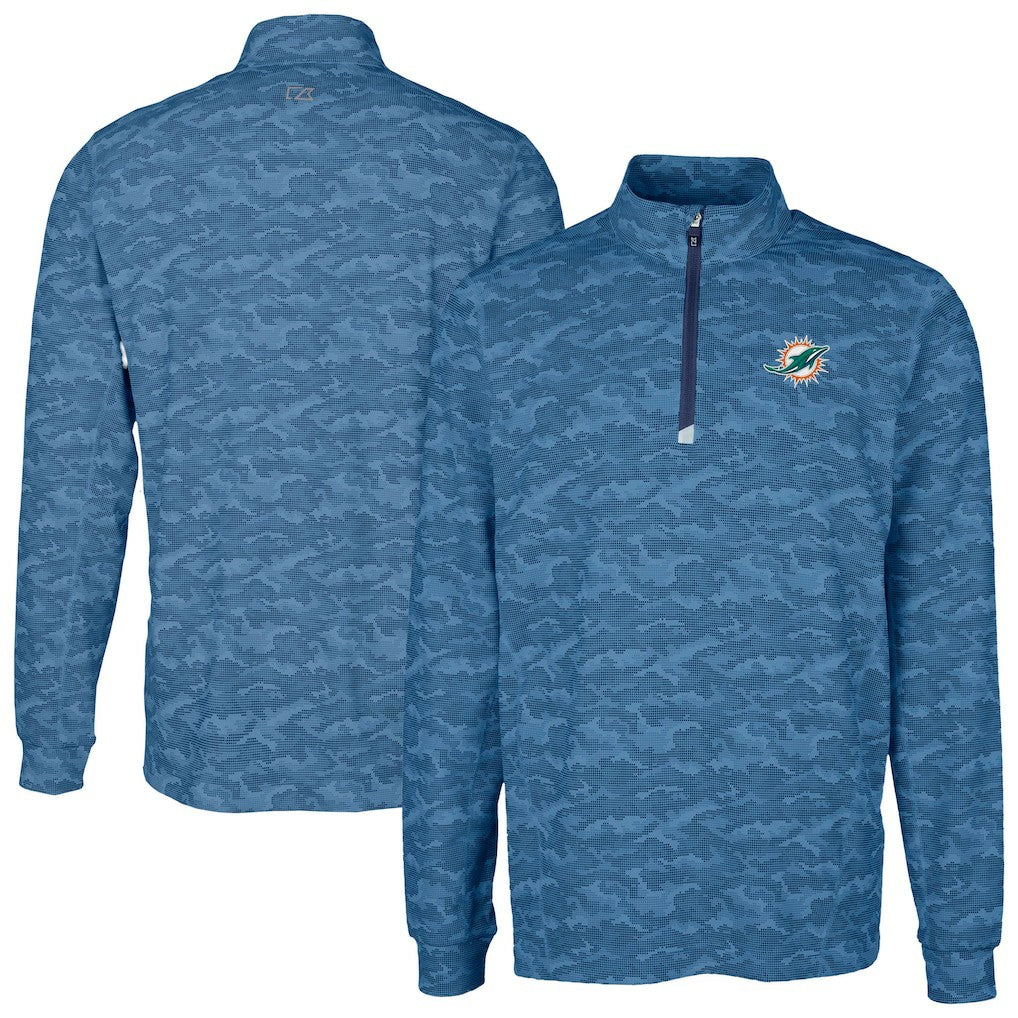 Cutter & Buck Traverse Camo Print Stretch Quarter-Zip Top - Miami Dolphins Tops