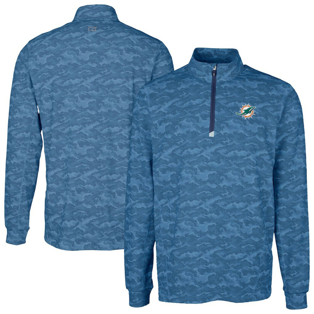 Cutter & Buck Traverse Camo Print Stretch Quarter-Zip Top - Miami Dolphins Tops