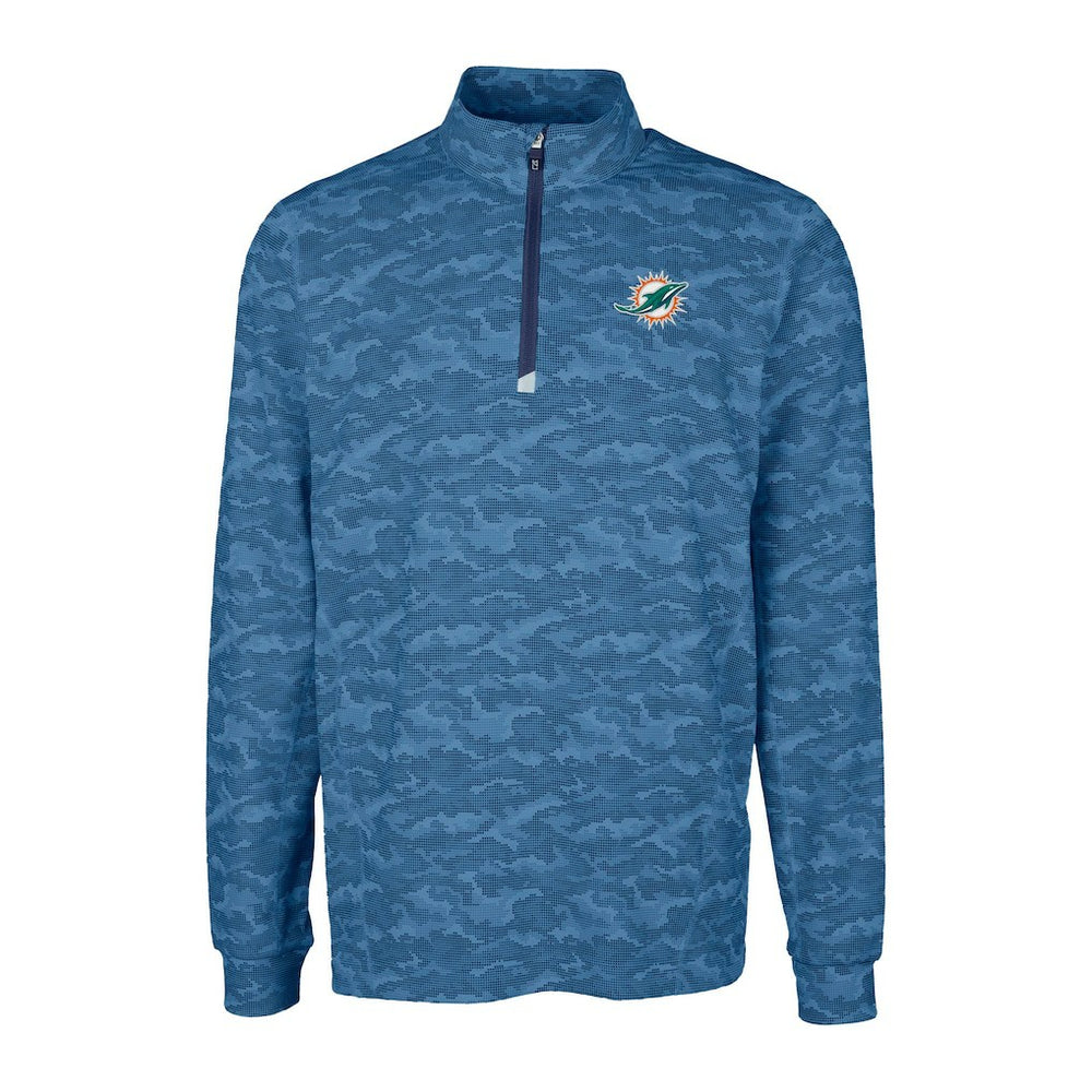 Cutter & Buck Traverse Camo Print Stretch Quarter-Zip Top - Miami Dolphins Tops